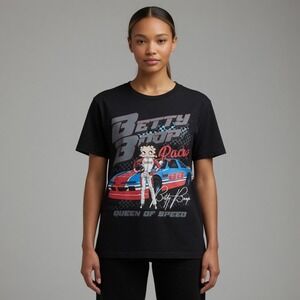 Fleischer Studios Betty Boop Racing T-Shirt Womens M Black Cotton Queen of Speed